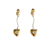 Modern 14k Gold Heart and Stone Drop Earrings