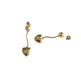 Modern 14k Gold Heart and Stone Drop Earrings