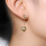 Modern 14k Gold Heart and Stone Drop Earrings