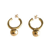 14K Gold Hoop Earrings with Gold Ball Charm