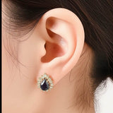 14K Gold Pear-Cut Lap Created Color Stone Stud Earrings