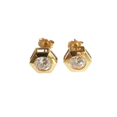 14K Gold Hexagonal Stud Earrings with Bezel-Set Round Premium Cubic Zirconia