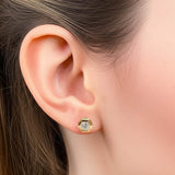 14K Gold Hexagonal Stud Earrings with Bezel-Set Round Premium Cubic Zirconia