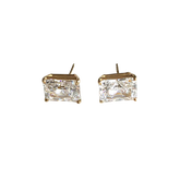 14K Yellow Gold Emerald Cut Premium Cubic Zirconia Stud Earrings