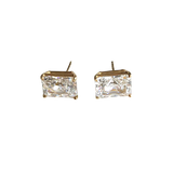 14K Yellow Gold Emerald Cut Premium Cubic Zirconia Stud Earrings