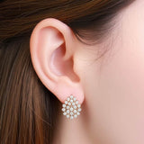 14K Gold Teardrop Pave Brilliant-cut Stones Cluster Stud Earrings