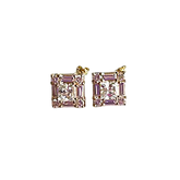 14K Gold Premium Cubic Zirconia Square Halo Stud Earrings