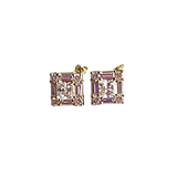 14K Gold Premium Cubic Zirconia Square Halo Stud Earrings