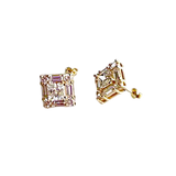 14K Gold Premium Cubic Zirconia Square Halo Stud Earrings