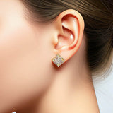 14K Gold Premium Cubic Zirconia Square Halo Stud Earrings