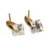 14K Gold Princess-Cut Crystal Drop Earrings