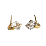 14K Gold Princess-Cut Crystal Drop Earrings