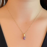 14K Gold Box Chain Necklace with Marquise-Cut Amethyst Pendant