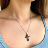 Amethyst Cross Pendant on Silver Chain