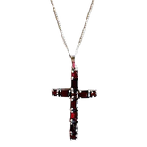 Sterling Silver Garnet Cross Pendant Necklace
