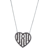 Sterling Silver Openwork "Abacus" Heart Pendant Necklace with Bezel-Set Clear Cubic Zirconia