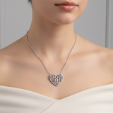 Sterling Silver Openwork "Abacus" Heart Pendant Necklace with Bezel-Set Clear Cubic Zirconia