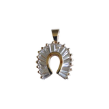 14K Gold Baguette Cut Stones Horseshoe Pendant