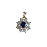 14K Gold Lap Created Color Stone and Sparking Stones Cluster Flower Charm