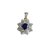 14K Gold Lap Created Color Stone and Sparking Stones Cluster Flower Charm