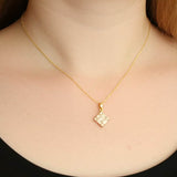 14K Gold Brilliant Stones Square Cluster Charm / Pendant