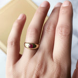14K Gold Dome Ring with Lap Created Color Stone Cabochon