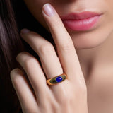 14K Gold Dome Ring with Lap Created Color Stone Cabochon