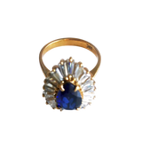 Vintage 14K Gold Pear Lap Created Color Stone & Baguette Stone Cluster Ring