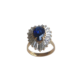 Vintage 14K Gold Pear Lap Created Color Stone & Baguette Stone Cluster Ring