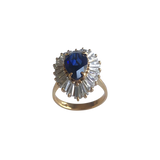 Vintage 14K Gold Pear Lap Created Color Stone & Baguette Stone Cluster Ring