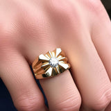 14K Gold Diamond Solitaire Sunburst Ring