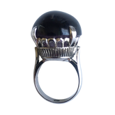 Sterling Silver Ring with Large Dark Cabochon Gemstone