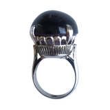 Sterling Silver Ring with Large Dark Cabochon Gemstone