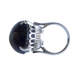 Sterling Silver Ring with Large Dark Cabochon Gemstone
