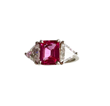 Sterling Silver Magenta Emerald Cut & Trillion Cut Statement Ring