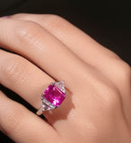 Sterling Silver Magenta Emerald Cut & Trillion Cut Statement Ring