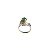 Vintage Sterling Silver Ring with Green Stone and Clear Stone Accents