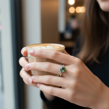 Vintage Sterling Silver Ring with Green Stone and Clear Stone Accents
