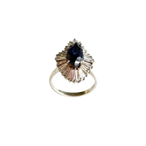 Vintage Sterling Silver Marquise Blue Stone & Baguette White CZ Cluster Ring