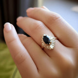 Vintage Sterling Silver Marquise Blue Stone & Baguette White CZ Cluster Ring