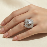 Sterling Silver Emerald Cut & Baguette Stones Cluster Ring