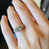 Sterling Silver Ring with Radiant-Cut Center Stone and Tapered Baguette Side Stones