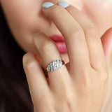 Elegant Multi-Row Sparking Stones Accent Sterling Silver Ring