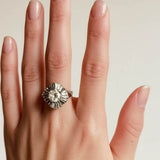 Art Deco Style Sterling Silver & Cubic Zirconia Sunburst Cluster Ring