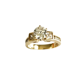 14K Yellow Gold Three-Stone Engagement Ring with Round and Princess Cut Stones
