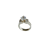 14K Gold Three-Stone Engagement Ring with Round and Princess Cut Stones