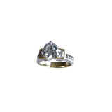 14K Gold Three-Stone Engagement Ring with Round and Princess Cut Stones