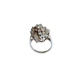 Retro Sterling Silver "Cascade" Cluster Ring with Baguette Accents