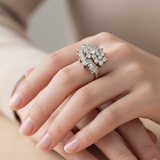 Retro Sterling Silver "Cascade" Cluster Ring with Baguette Accents