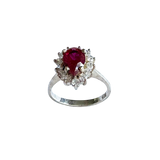 Vintage-Inspired Teardrop Lap Created Red Stone & Clear Stone Halo Ring in Sterling Silver